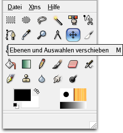 Das Werkzeug Verschieben im Werkzeugfenster
